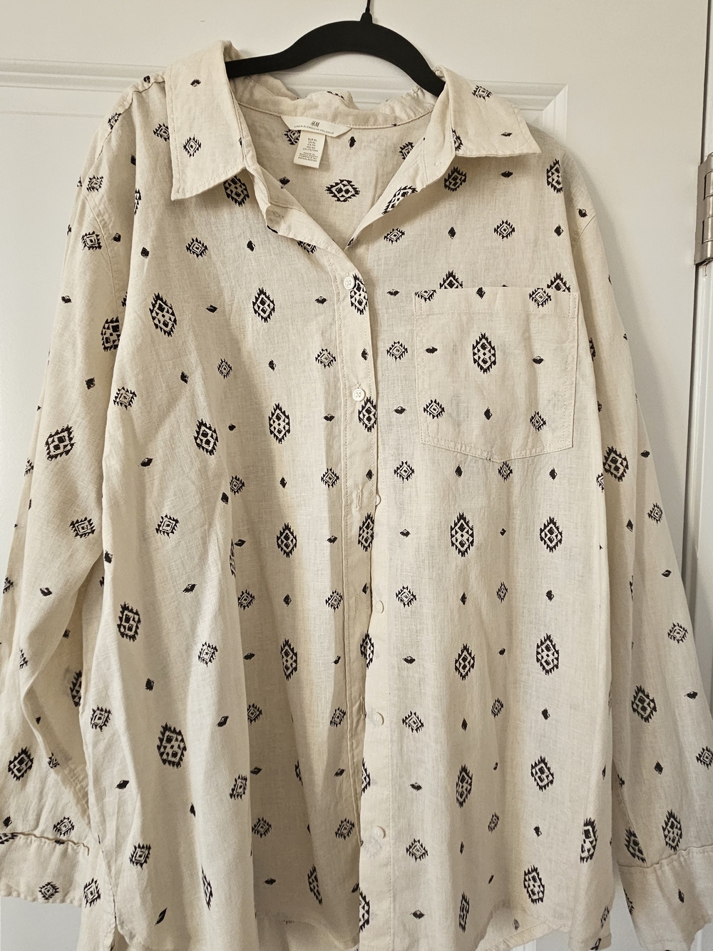 H&M Linen Blend Printed Button-Up Tunic Shirt